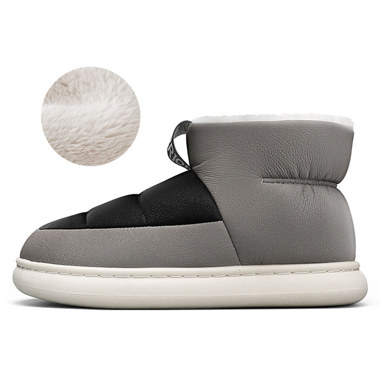 Warrior Minimalist Style Versatile, Thickened And Fleece Lined, Casual Comfortable Crew Snow Boots Men's Gray Black