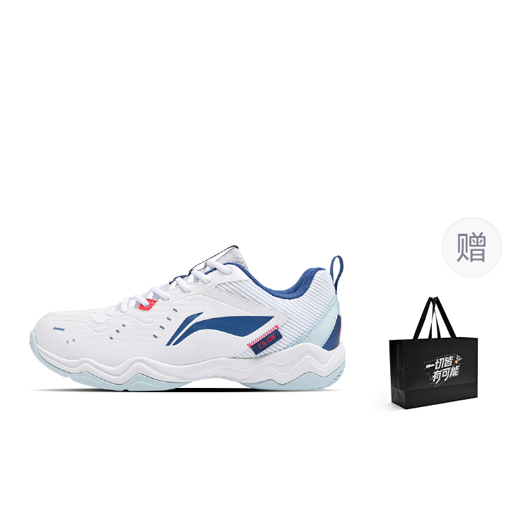 Li Ning Textile, Synthetic Leather Cushioning, Wear Resistant Low top Badminton Shoes Unisex White Blue