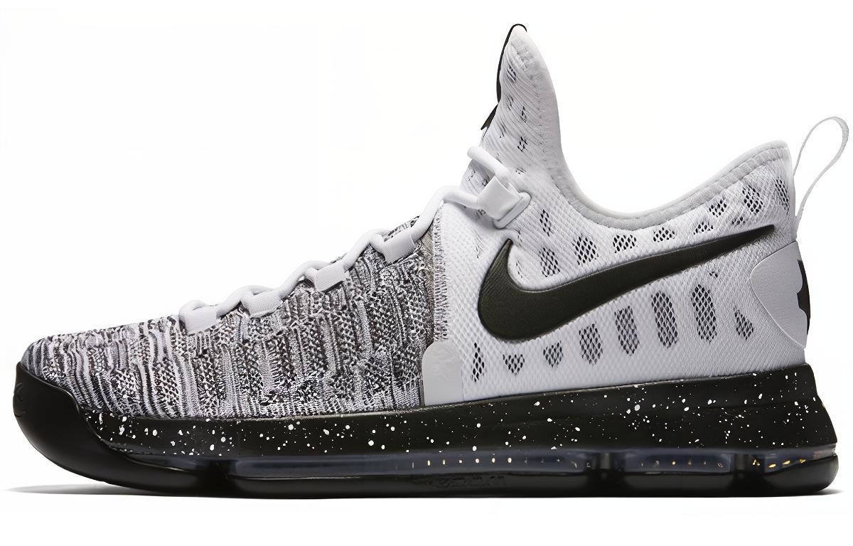 Nike KD 9 round toe lace-up non-slip lightweight low-top basketball shoes men's black and white
