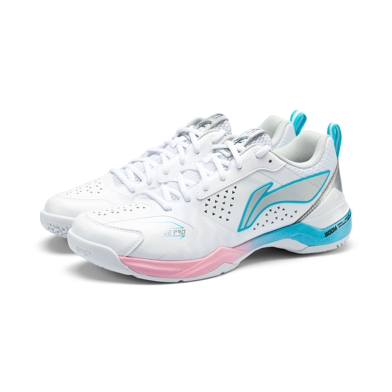 Li Ning Blade II PRO Cushioning, Wear Resistant Low top Badminton Shoes Unisex White Silver Blue