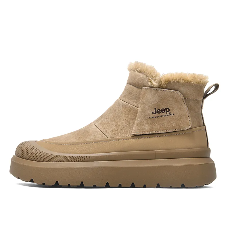 Jeep Top Grain Pig Leather Short Snow Boots Unisex