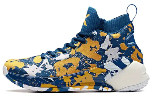 Anta KT4 Thompson Warriors home non-slip lightweight high-top practical basketball shoes men's blue and yellow