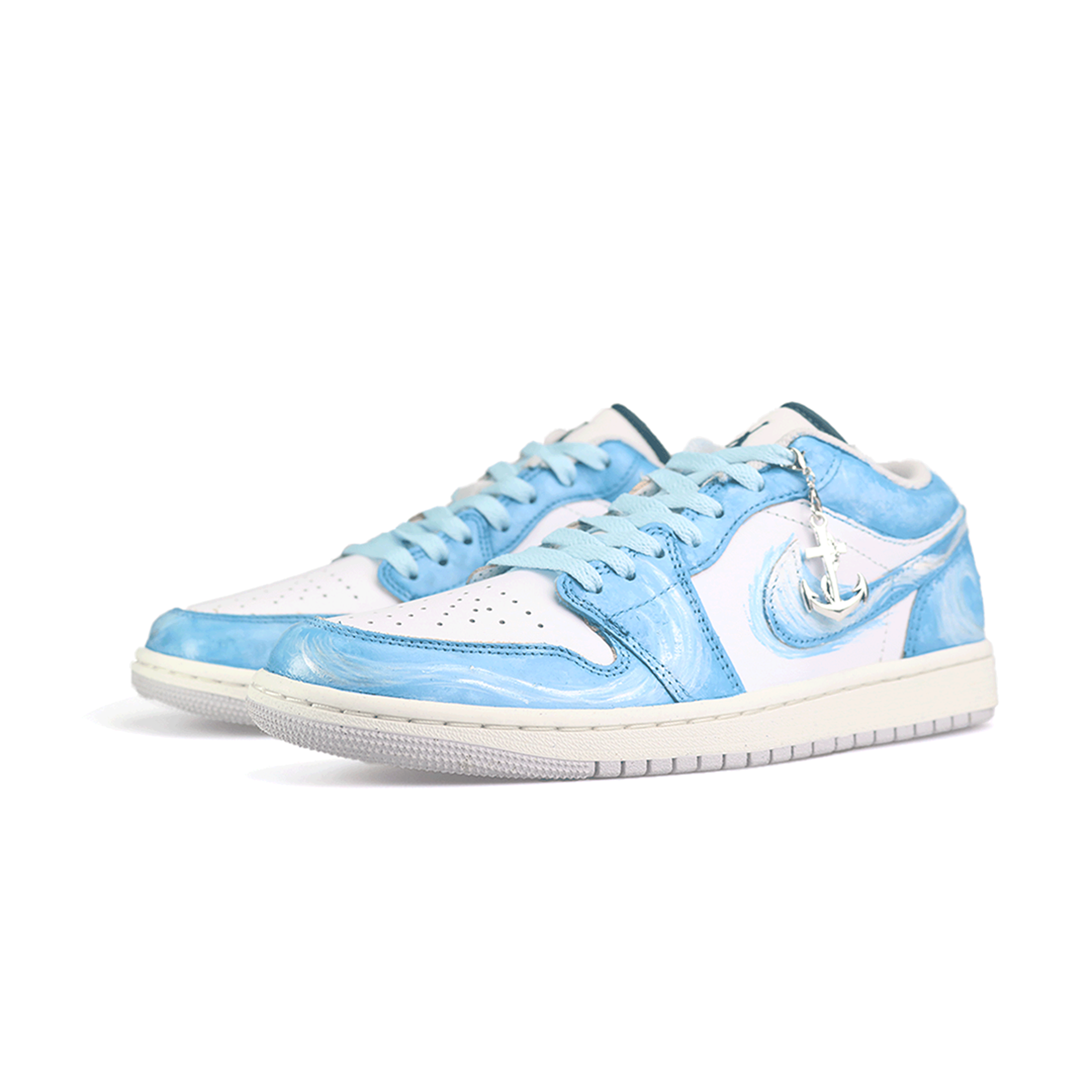 Jordan Air Jordan 1 Deep Sea Journey, Special Shopping Bag Abrasion Resistant Low top Vintage Basketball Shoes Unisex