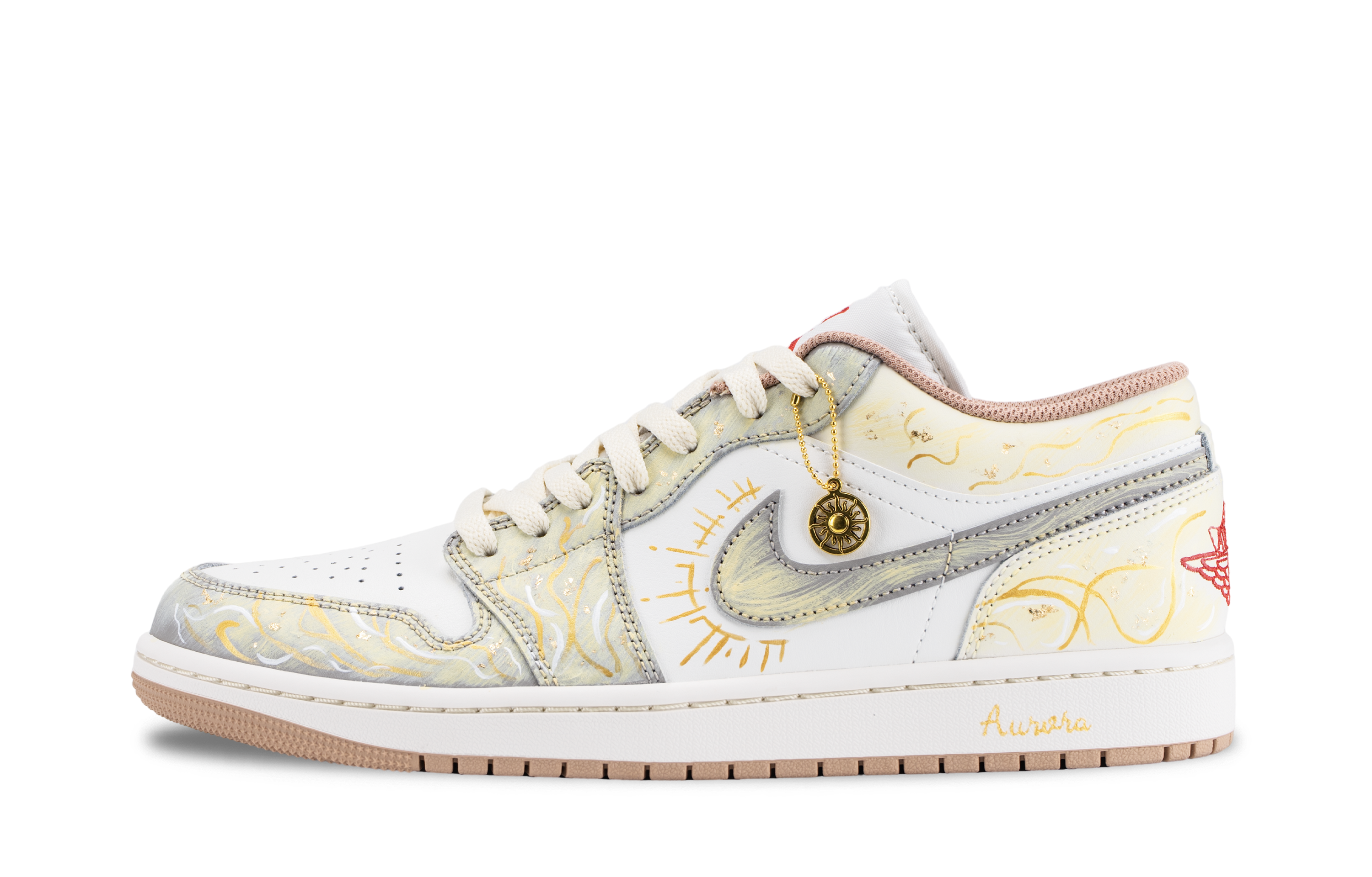 Jordan Air Jordan 1 Sun Chasing Song Abrasion Resistant Low top Vintage Basketball Shoes Unisex Beige Gold