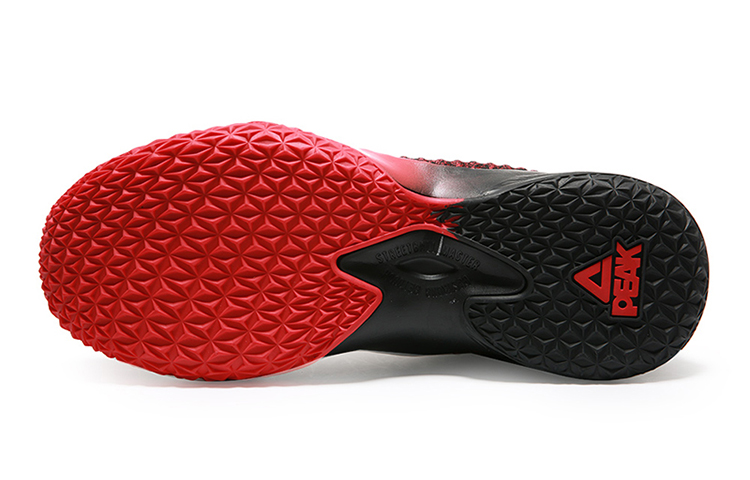 PEAK Fabric Cushioning Slip Resistant Abrasion Resistant Mid top Performance Basketball Shoes Men’s Red Black