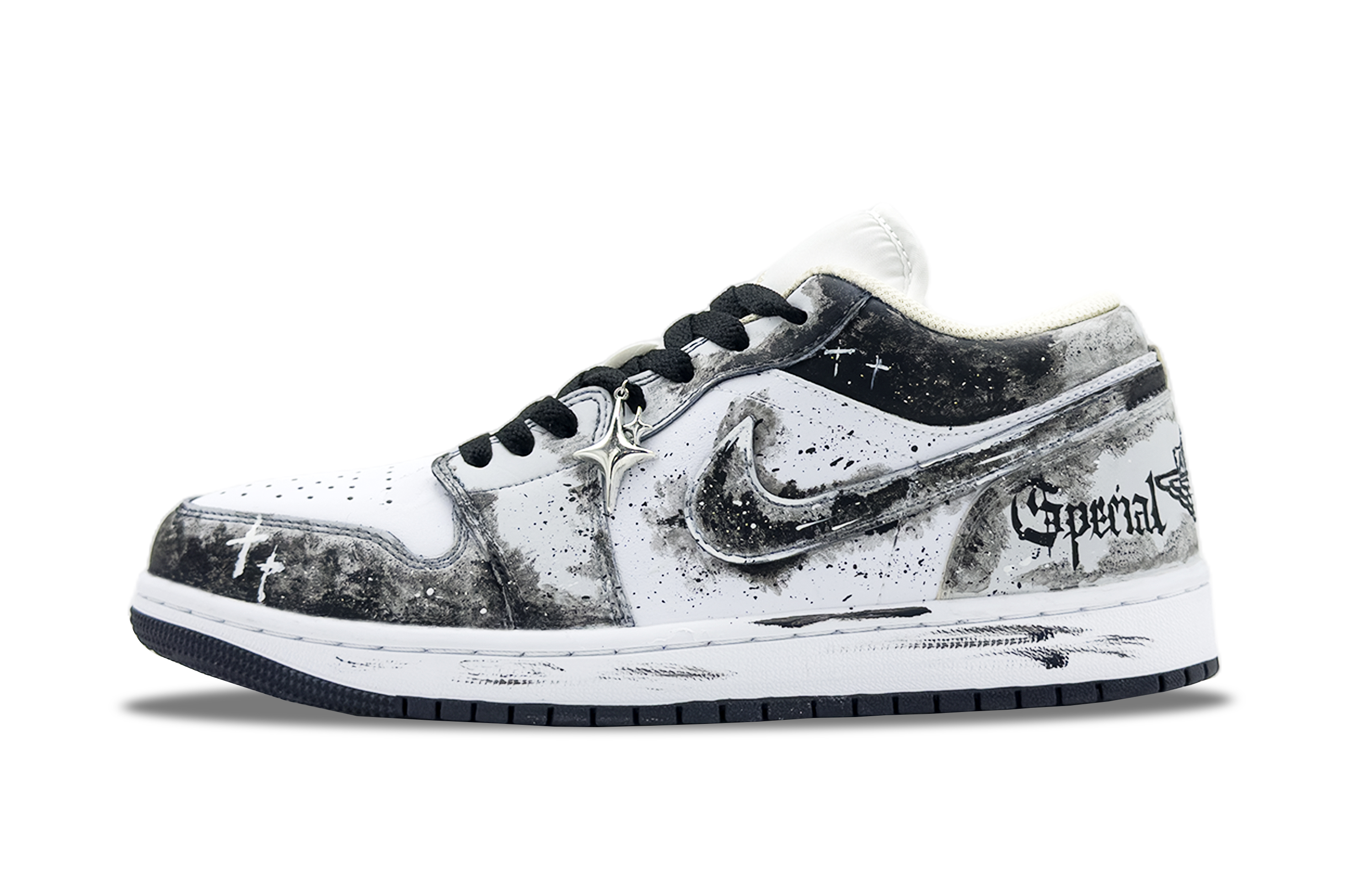 Jordan Air Jordan 1 Funi Meteor Ink Abrasion Resistant Low top Vintage Basketball Shoes Men’s Black White