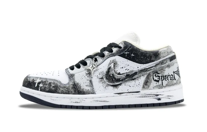 Jordan Air Jordan 1 Funi Meteor Ink Abrasion Resistant Low top Vintage Basketball Shoes Men's Black White