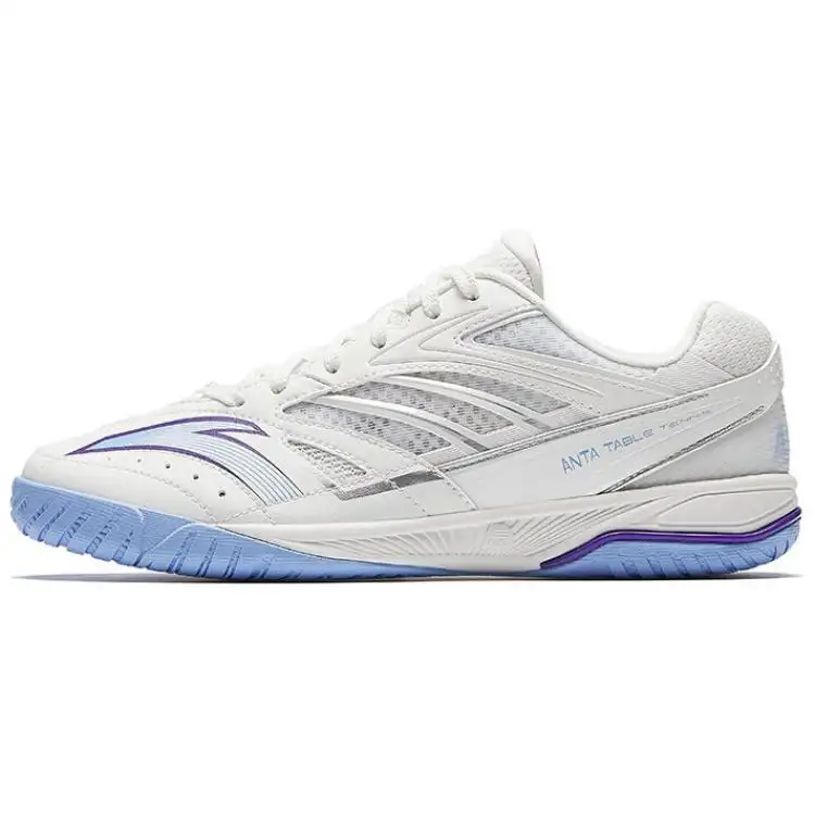 Anta Badminton Cushioning Slip Resistant Abrasion Resistant Lightweight Low top Table Tennis Shoes Men's White Blue