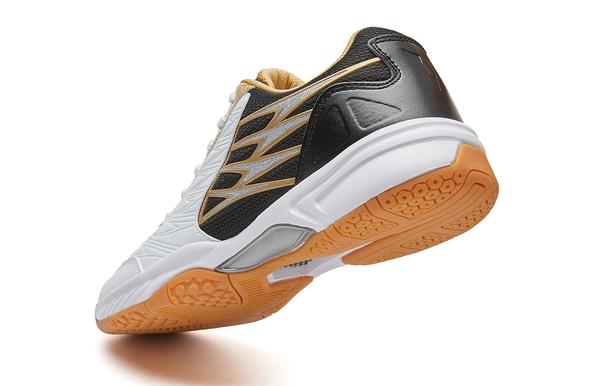 VOIT Cushioning, Slip Resistant, And Abrasion Resistant Low Top Badminton Shoes Unisex White Black Gold