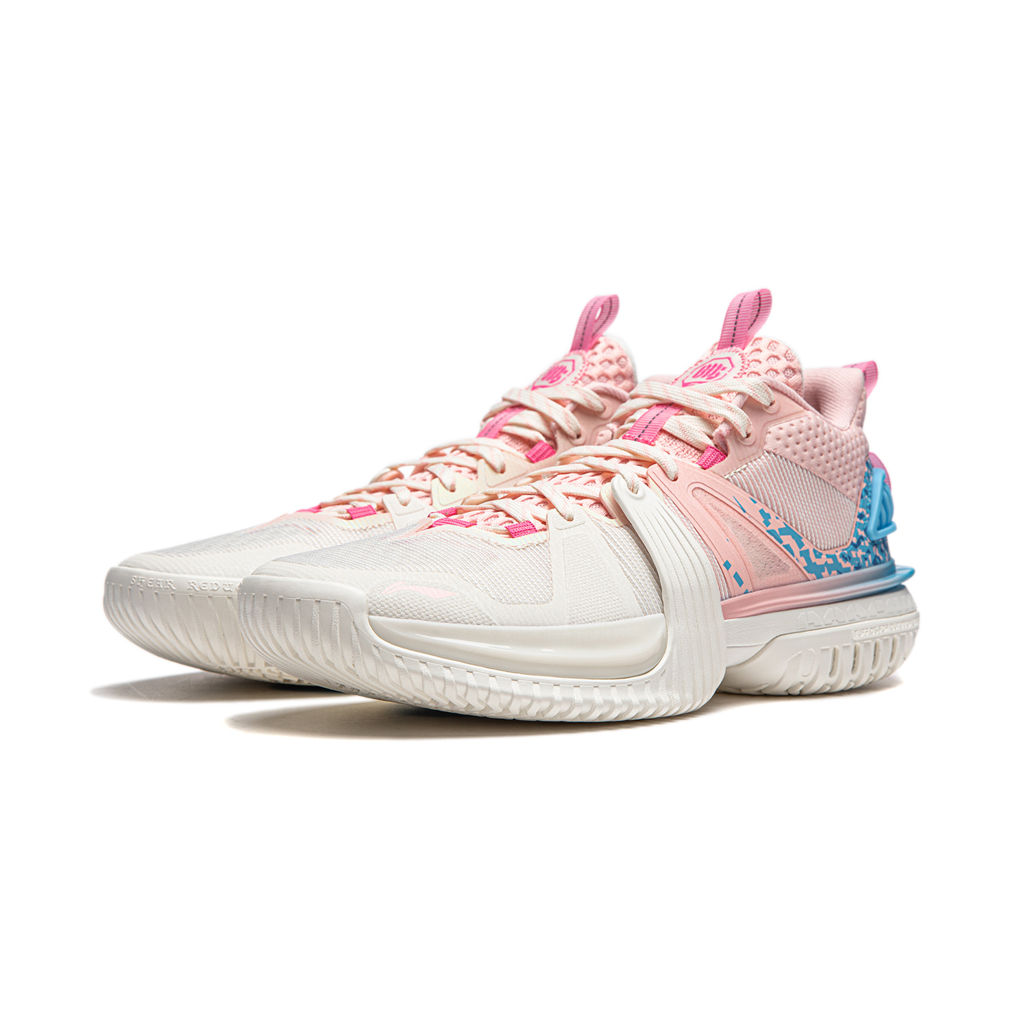 Li Ning Storm 2024 Cushioning Breathable Lightweight Rebound Low top Basketball Shoes Men’s White Pink