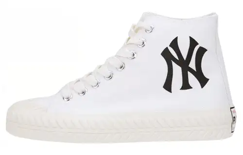 MLB Playball New York Yankees Slip Resistant Abrasion Resistant High top Canvas Shoes Unisex White