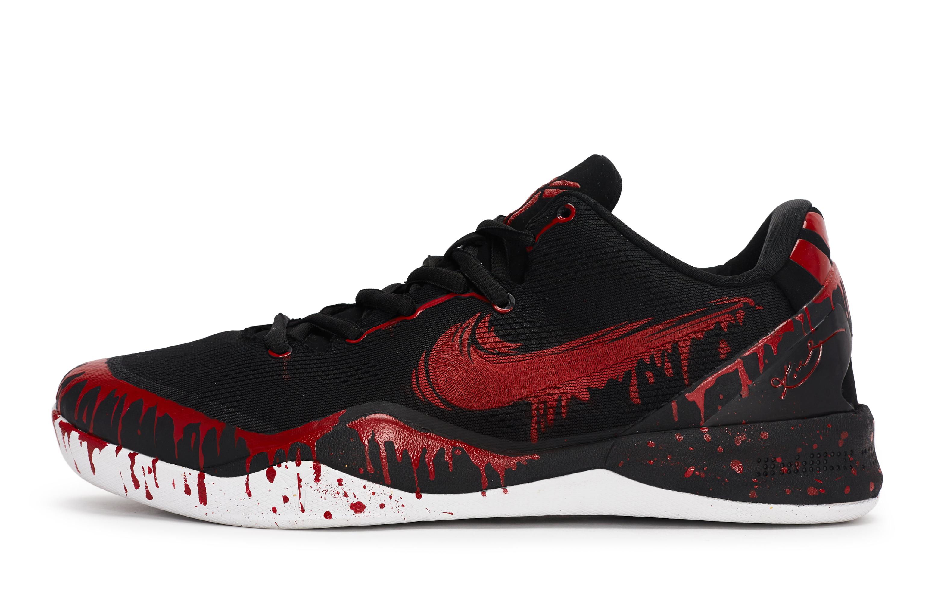 Nike Kobe 8 811 Manufacturing, Black Peak Red Flame, Special Shoe Box Low top Basketball Shoes Unisex Black White Red