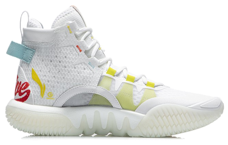 Li Ning Badfive 2 Basketball Shoes Men’s High Top Standard White/Dark Yellow/Light Blue