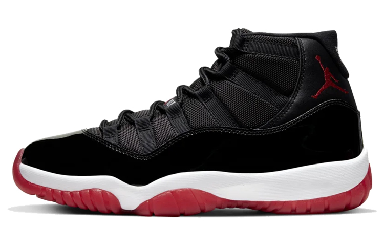 Jordan Air Jordan 11 bred mesh patent leather playoffs comfortable wear-resistant high-top retro basketball shoes men and women same style black red white