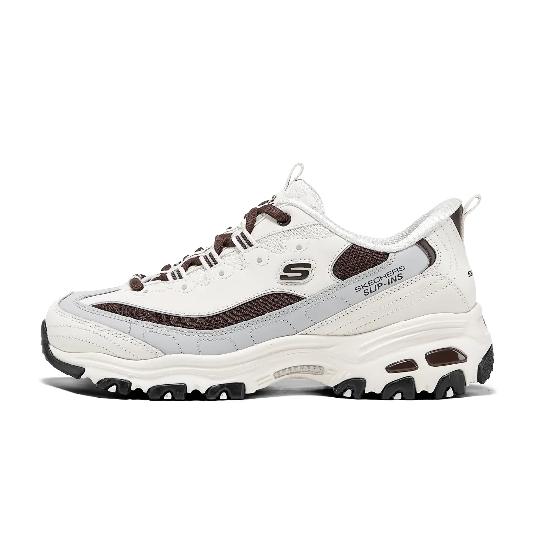 Skechers D'Lites 1.0 Abrasion Resistant Breathable Low top Chunky Sneakers Women's White Brown
