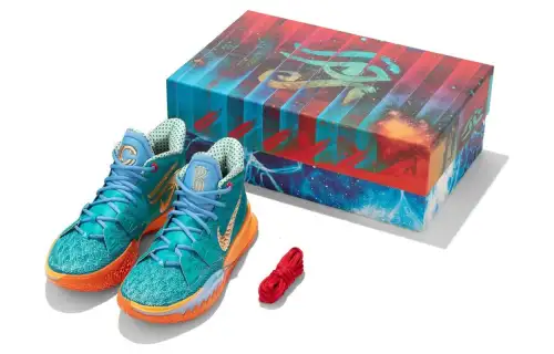 CONCEPTS x Nike Kyrie 7 Eye of Horus, fashionable and versatile, fabric synthetic leather TPU, shock-absorbing, non-slip and wear-resistant, mid-top basketball shoes, same style for men and women, blue and orange