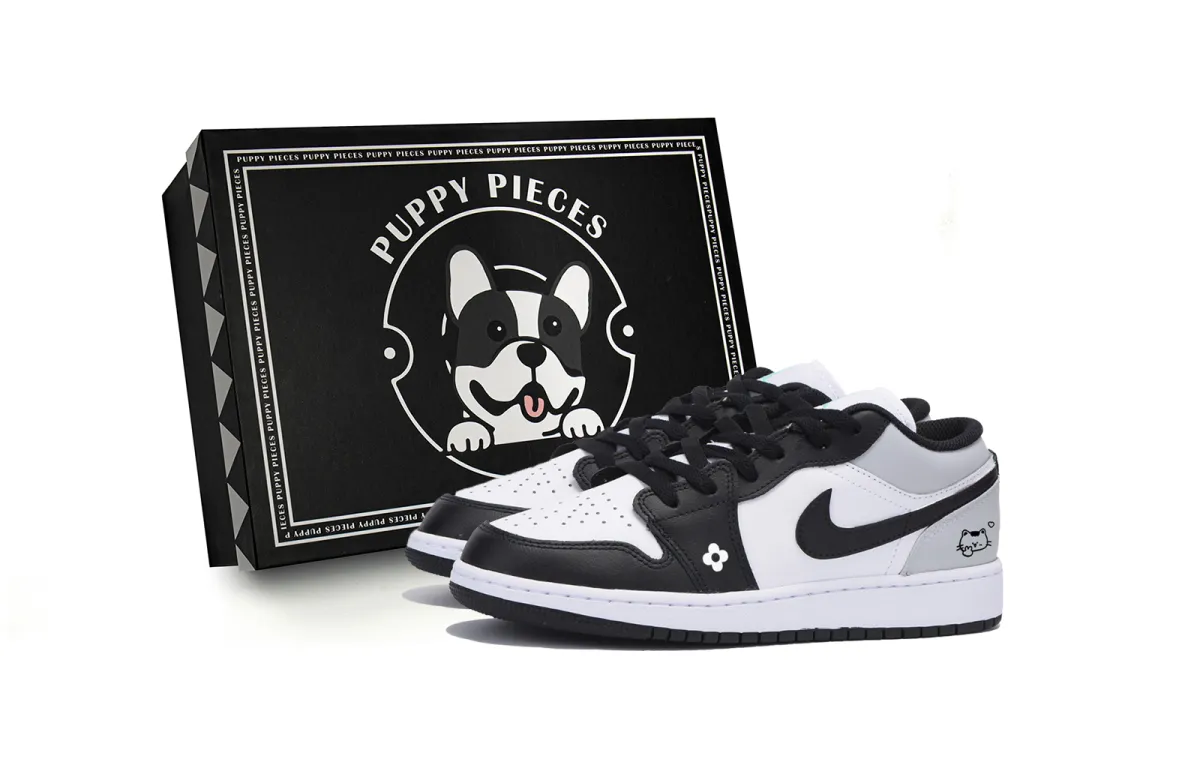 Jordan Air Jordan 1 Slip Resistant Abrasion Resistant Low top Vintage Basketball Shoes Men's White Black Gray