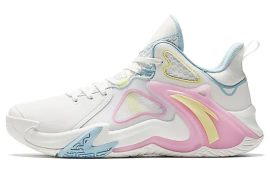 Anta Airspace 4 Fabric Slip Resistant Abrasion Resistant Low top Basketball Shoes Men's White Blue Pink