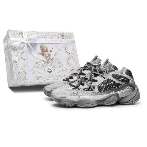 Adidas Yeezy 500 Box, Blank Signal Slip Resistant Slip Resistant Low top Chunky Sneakers Unisex Black Gray