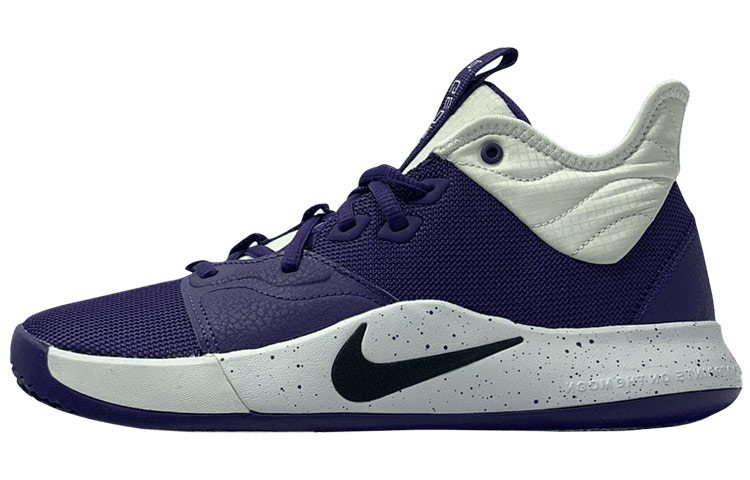 Nike PG 3 TB \"Court Purple\" Pickled Pepper 3 Paul George Actual Combat Fabric Shock Absorbing Anti-Slip Wear-Resistant Low-top Basketball Shoes Men's White and Purple Stitching