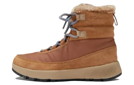 Columbia Slopeside Peak Outdoor Suede Abrasion Resistant Cushioning Comfortable Short Snow Boots Women's Khaki