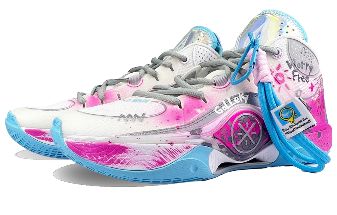 Li Ning Cushioning Breathable Rebound Mid top Basketball Shoes Men’s White Blue Purple