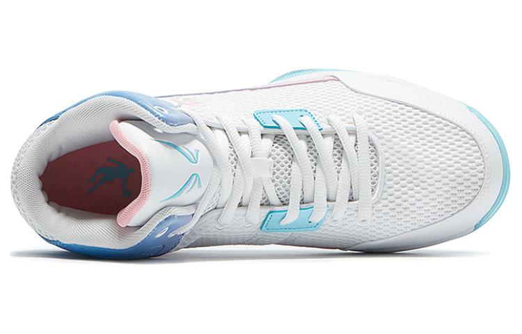 QIAODAN Slip Resistant And Breathable Slip Resistant And Breathable High top Basketball Shoes Men’s White Blue
