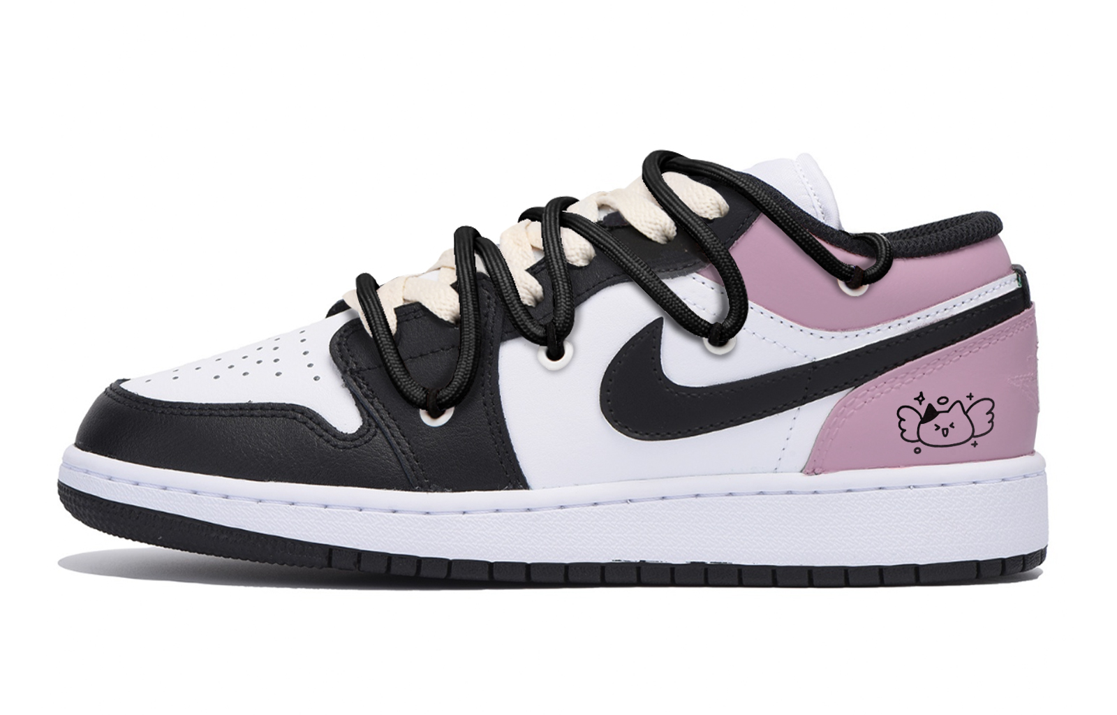 Jordan Air Jordan 1 Puppy Fragment Slip Resistant Abrasion Resistant Low top Vintage Basketball Shoes Men's Black Pink