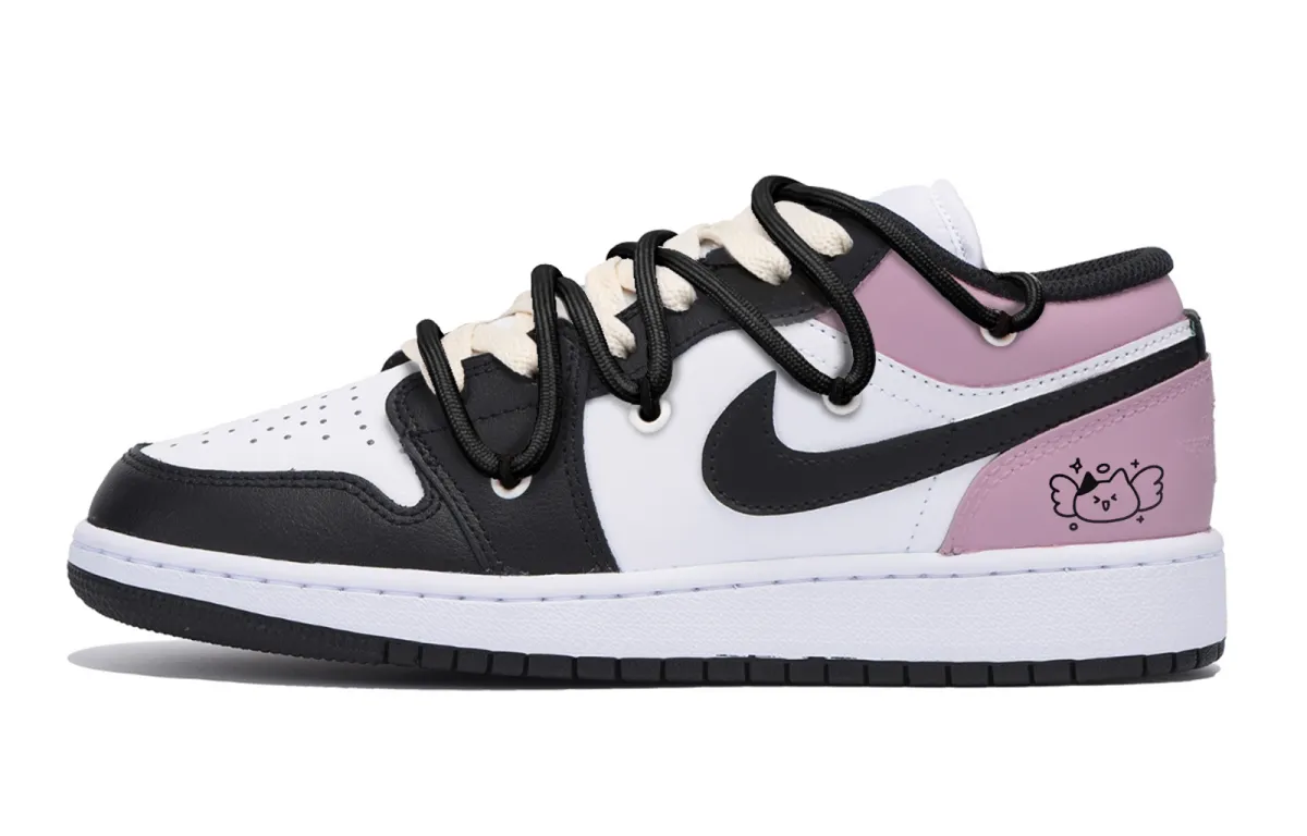 Jordan Air Jordan 1 Puppy Fragment Slip Resistant Abrasion Resistant Low top Vintage Basketball Shoes Men's Black Pink