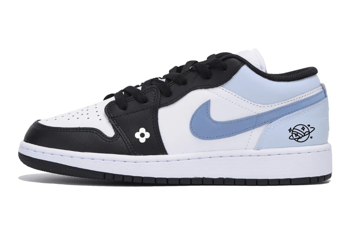 Jordan Air Jordan 1 Slip Resistant Abrasion Resistant Low top Vintage Basketball Shoes Men's White Black Blue