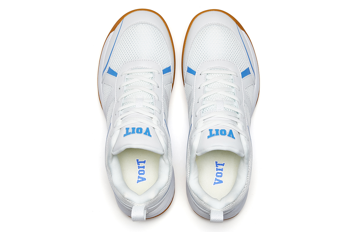 VOIT Cushioning Slip Resistant Breathable Support Rebound Low top Badminton Shoes Unisex White Blue