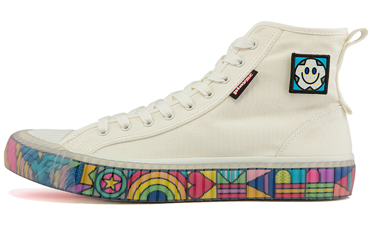 Craig&Karl x Kappa Trendy Slip Resistant Abrasion Resistant High top Canvas Shoes Unisex Ecru, Rainbow