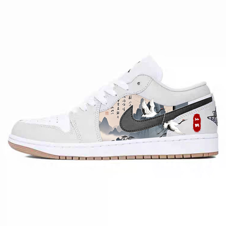 Jordan Air Jordan 1 Slip Resistant Abrasion Resistant Low top Vintage Basketball Shoes Unisex White