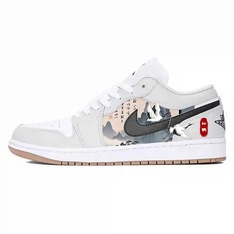 Jordan Air Jordan 1 Slip Resistant Abrasion Resistant Low top Vintage Basketball Shoes Unisex White