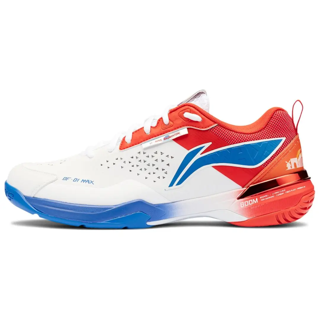 Li Ning Textile, Synthetic Leather Abrasion Resistant Breathable Low top Badminton Shoes Unisex White Red Blue
