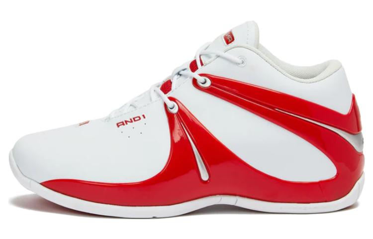 AND1 Rise Cushioning Slip Resistant Mid top Basketball Shoes Men’s White Red