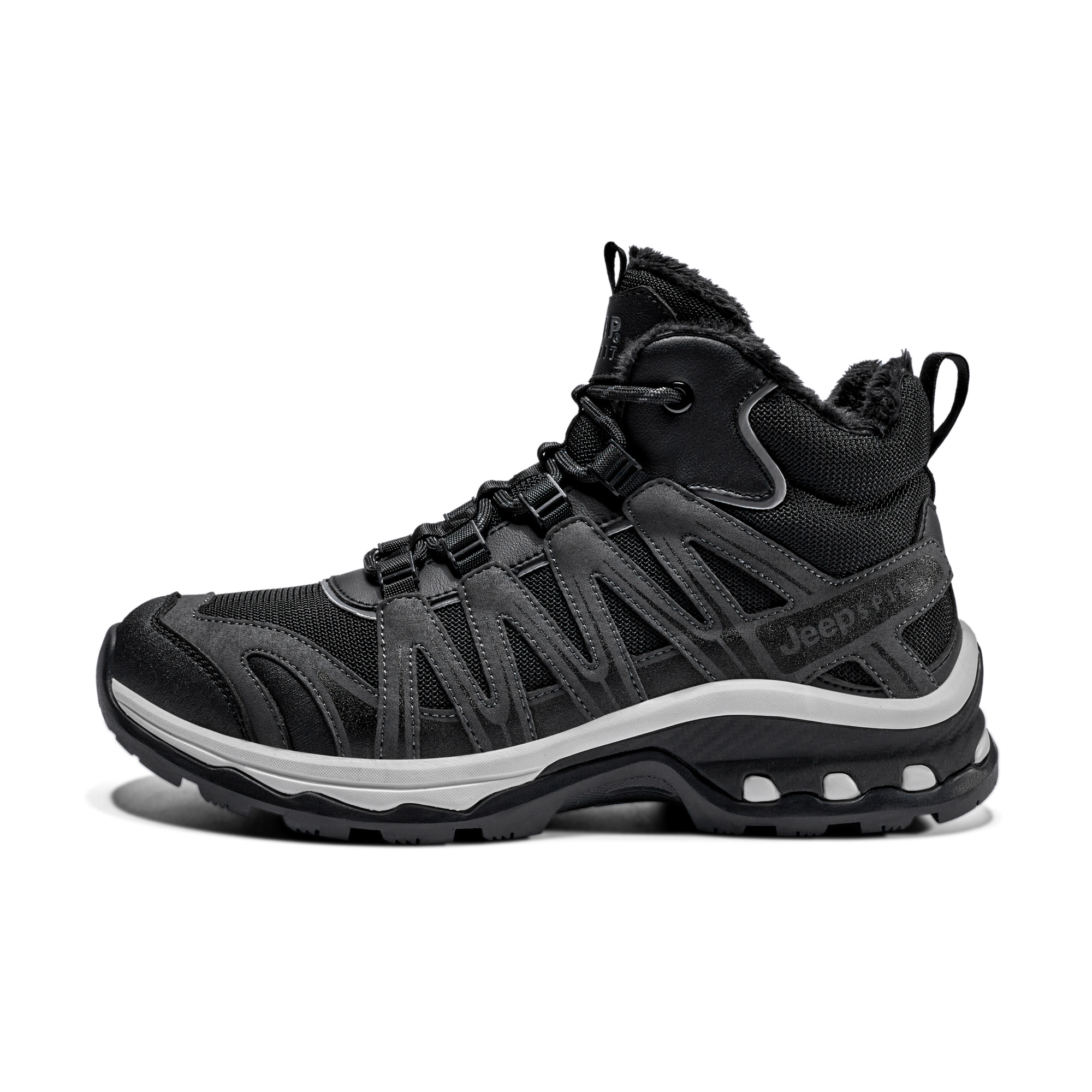 JEEP SPIRIT Black Warrior warm, waterproof, wear-resistant and increased xa Pro 3d velvet winter boots Northeast outdoor large cotton cold-proof black mountaineering hiking commuting windproof workwear Martin sports and leisure thick sole short-tube snow boots men's style