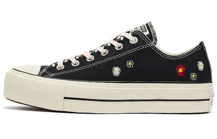 Chuck Taylor All Star Wmns Converse Lift Low 'Daisy Embroidery - Black' Women's