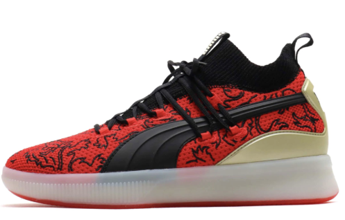PUMA Clyde Court Ocean Drive London Calling Lion Anti-slip Lightweight Mid-top Basketball Shoes Men's Black Red