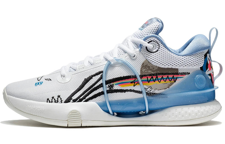 Подкладка Li Ning Blitz 8 Technology Stable Support высокая Отстатель шокирующего поглощения нескользящие Устойчивая к износостойкой практической баскетбольной обуви мужской стиль белый синий