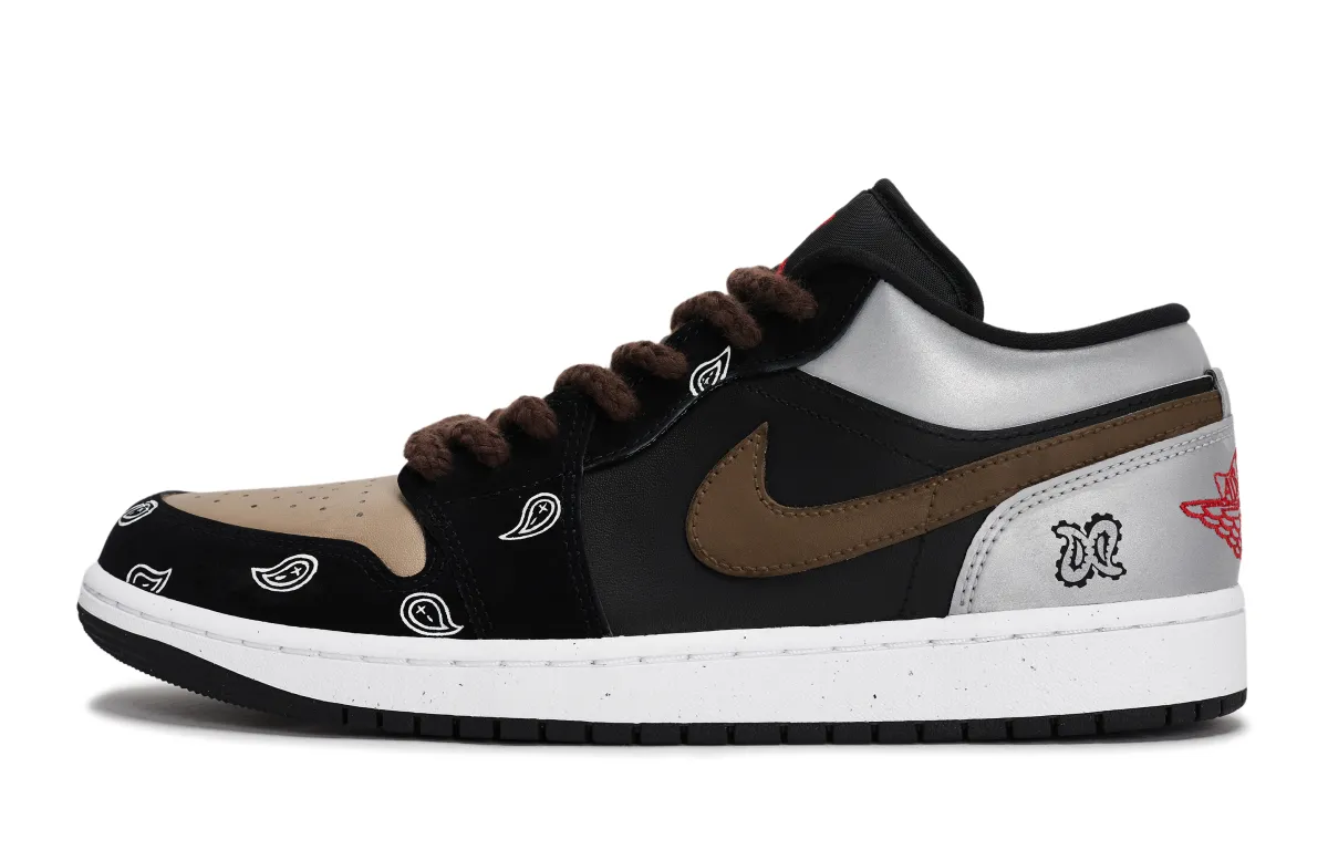 Jordan Air Jordan 1 Vintage Basketball Shoes Men's Low Top Black/White/Gray/Silver