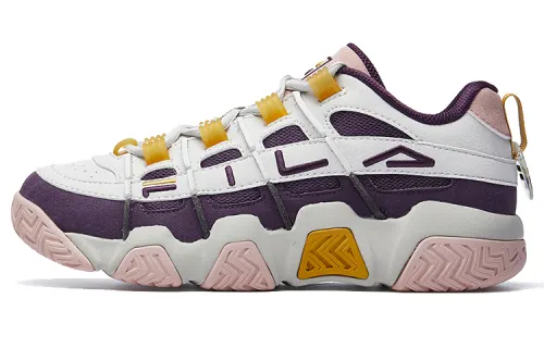 FILA Abrasion Resistant Low top Vintage Basketball Shoes Women's White Pink Purple