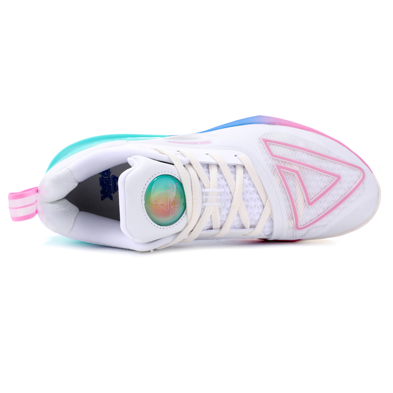 PEAK Basketball Shoes Unisex Low Top White/Aqua Green/Rose Red