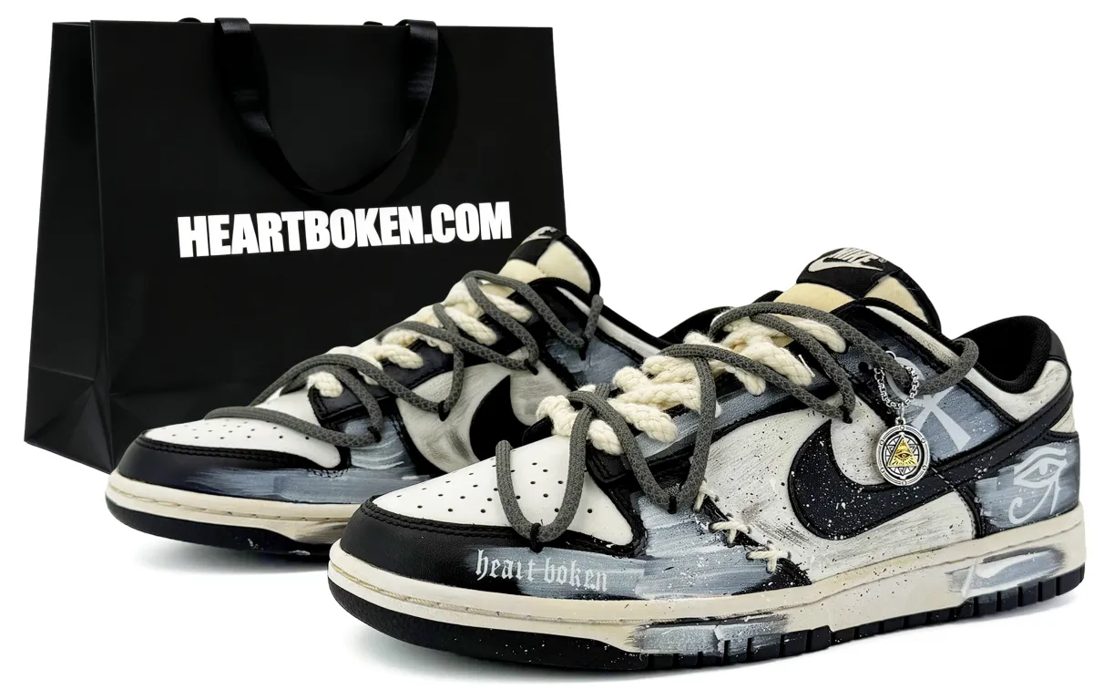 Nike Dunk Sui Xin, Mysterious Pharaoh, Shopping Bag Coverage Cushioning Low top Skateboard Shoes Unisex Black White