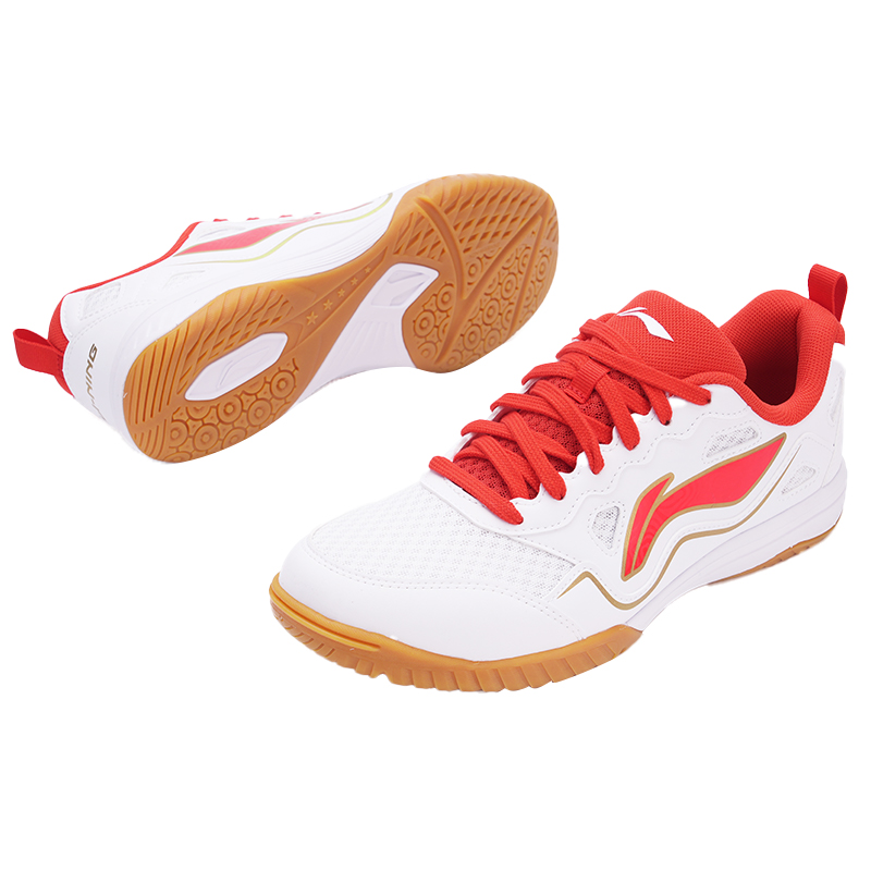 Li Ning Slip Resistant, Abrasion Resistant, Breathable Training Scenario Low top Table Tennis Shoes Unisex White Red