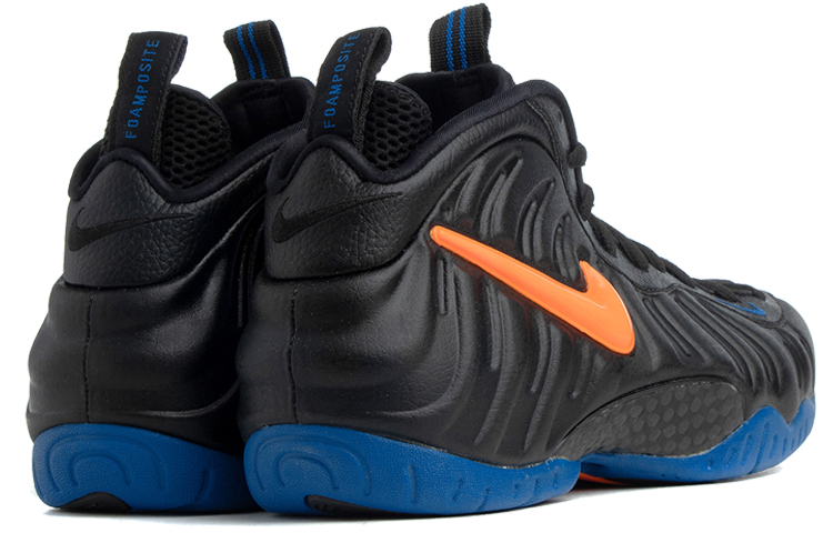 Мужские кроссовки Nike Foamposite Pro knicks (черно-синие) — Чёрный / синий / оранжевый — фото 4