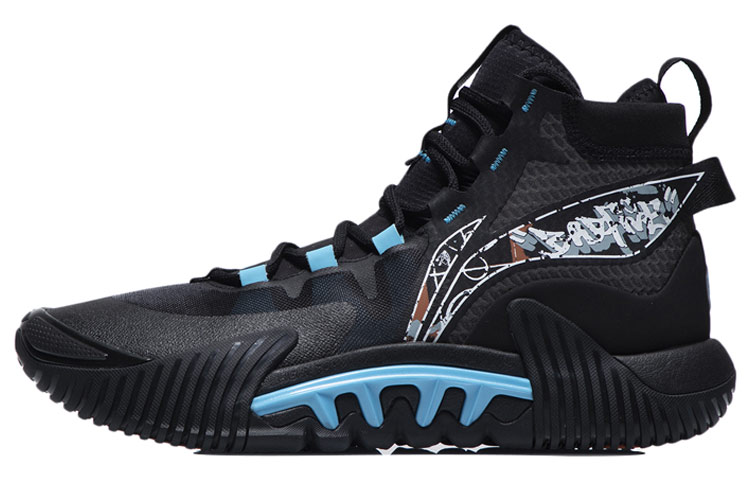 Li Ning Badfive 2 Abrasion Resistant Breathable High top Basketball Shoes Men’s Black Blue