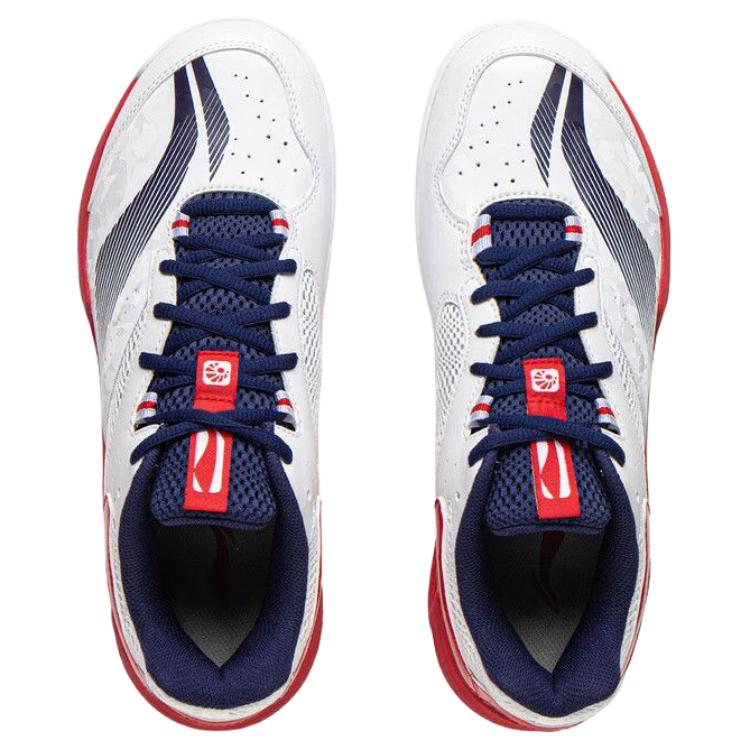 Li Ning Abrasion Resistant Breathable Low top Badminton Shoes Unisex White Red