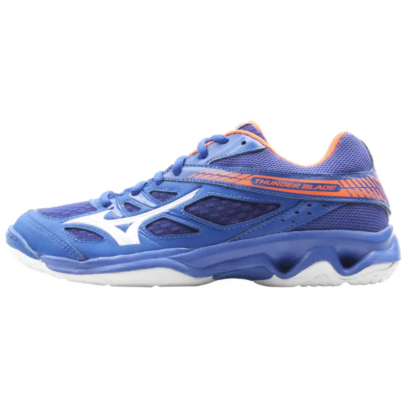 Mizuno Slip Resistant, Abrasion Resistant, Breathable Low top Volleyball Shoes Unisex Blue White Orange