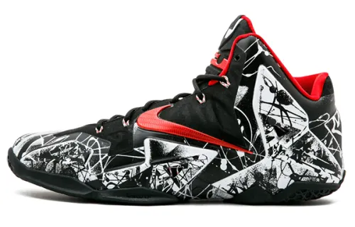 Nike Lebron 11 Graffiti round toe lace-up non-slip lightweight high-top basketball shoes men's black graffiti